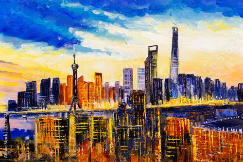 Oil Painting - City View of Shanghai