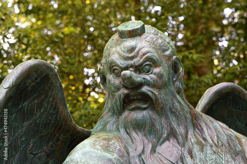 Photography Tengu statue at Shinto Shrine on Mount Takao, Japan