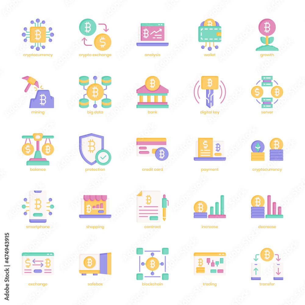 Cryptocurrency icon pack for your website design, logo, app, UI. Cryptocurrency icon flat design. Vector graphics illustration and editable stroke.