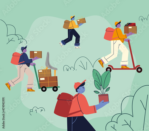 workers and packages delivering