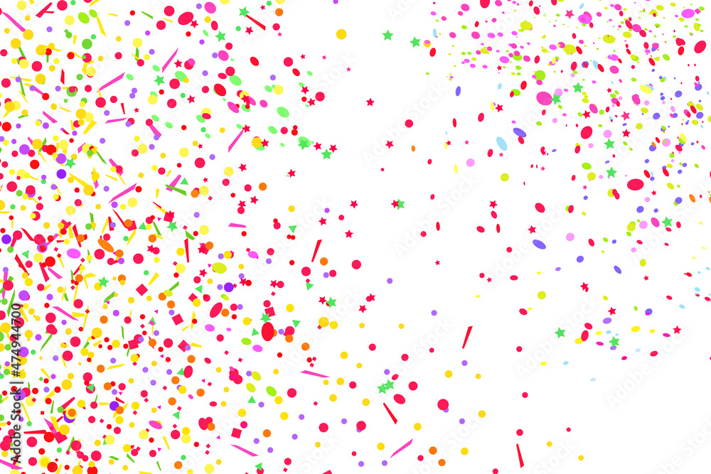 Confetti. Bright explosion. Texture with random geometric elements on isolated white. Abstract background. Pattern for design. Print for polygraphy, posters and banners. Greeting cards Confetti. Bright explosion. Texture with random geometric elements on isolated white. Abstract background. Pattern for design. Print for polygraphy, posters and banners. Greeting cards