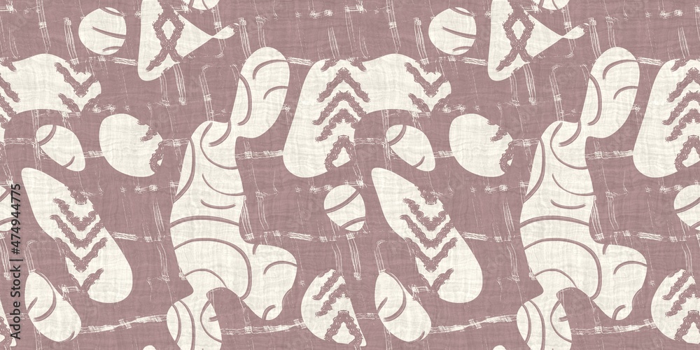 Fototapeta premium Seamless two tone hand drawn brushed effect pattern border swatch. High quality illustration. Collage of minimal drawings arranged in a seamless pattern with fabric texture overlay. Rough scribble.