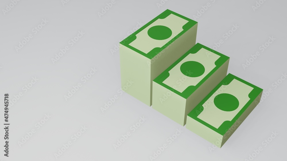 Obraz premium 3D Three Dimensional Illustration Pile of Dollars with Gold Coins on a Floor. Illustration of Investment Money and Wealth
