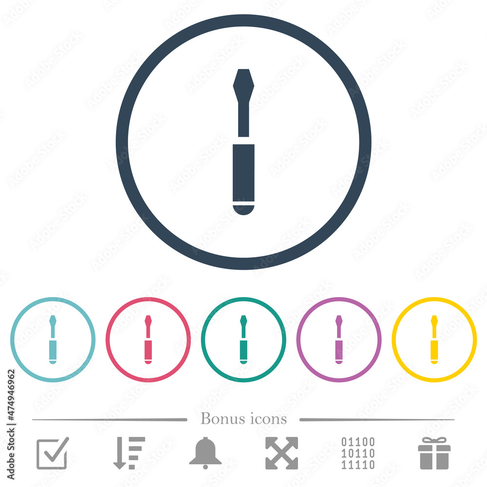 Single screwdriver flat color icons in round outlines Single screwdriver flat color icons in round outlines