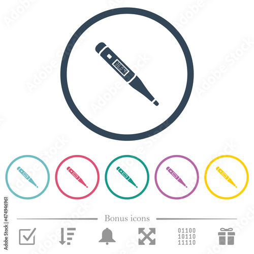 Digital thermometer flat color icons in round outlines