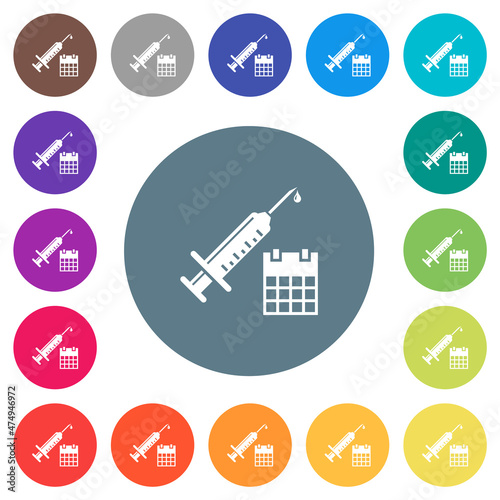 Vaccination appointment flat white icons on round color backgrounds