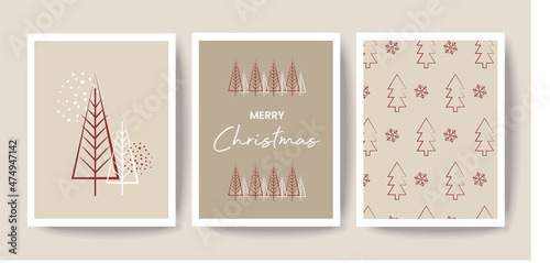 Organic hand-drawn Christmas cards collection. Set of beautiful modern New Year greeting cards