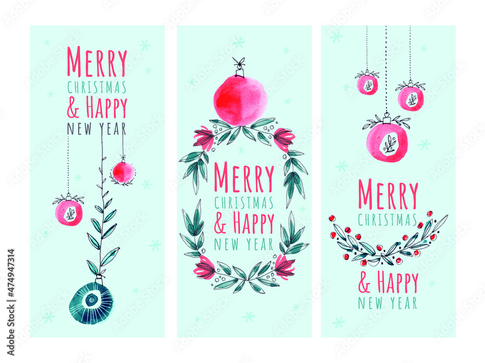 Naklejka premium Watercolor vector illustration Christmas cards