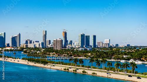 aerial view of Miami and the port with ships © Laura