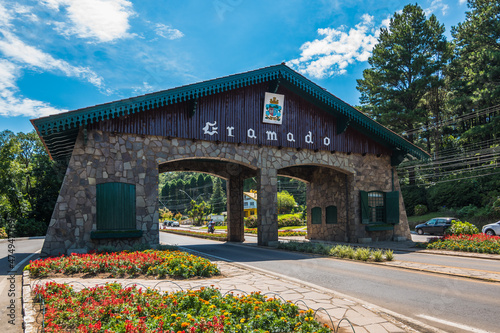 Gramado, Rio Grande do Sul, Brazil, March 2019 - view of Gramado's famous entrance gate