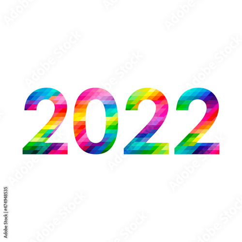 Multicolored flat unique new year 2022 design, 2022 number text illustration. Vector EPS 10 illustration. Isolated on a white background.