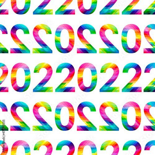 Seamless pattern Happy New Year 2022. Polygonal on a white background.