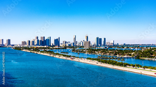aerial view of Miami and the port with ships © Laura