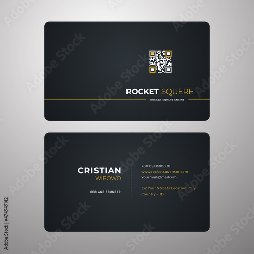 cool elegant dark blue and yellow business card template