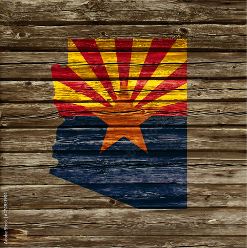 arizona map flag painted on old rustic timber wall