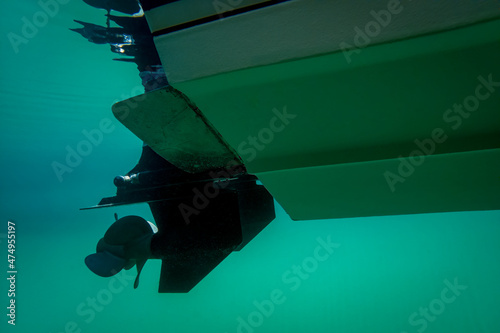 Outboard Propeller of a Speed Boat Underwater in Dublin Bay photo