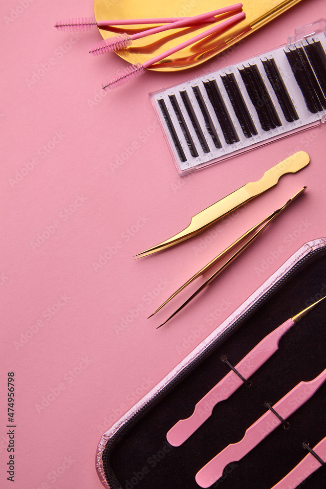 Golden Tools for Eyelash Extension Procedure. Golden tweezers,palete