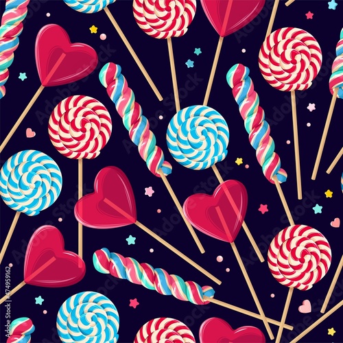 Vector seamless pattern with lollipop and sprinkle