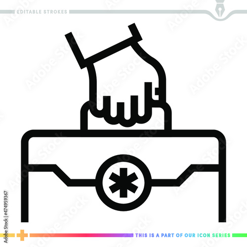Line icon for first aid kit illustrations with editable strokes. This vector graphic has customizable stroke width.