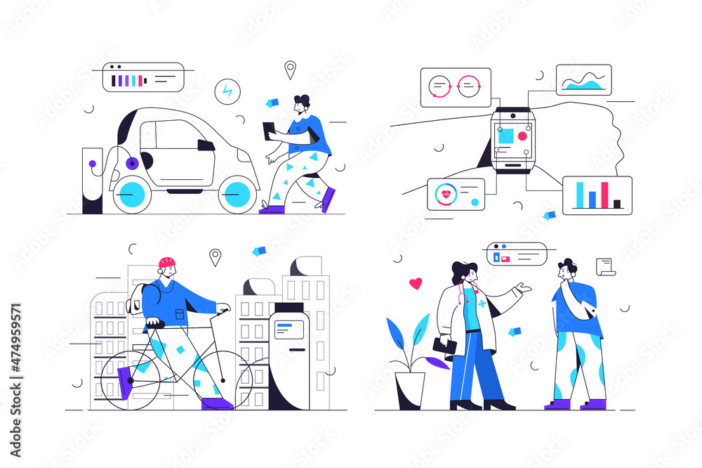 Electric car, smart watch, bicycle, doctor visit set Electric car, smart watch, bicycle, doctor visit set