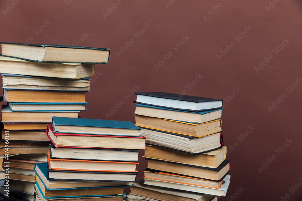 Stacks of Books for College Library Training Brown Background Stacks of Books for College Library Training Brown Background