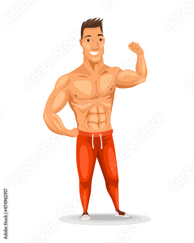 Weight loss. Man and after diet poses. Cartoon funny character on white background. Muscular guy after lose weight