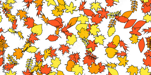 Wallpaper Mural Vector background with red, orange and yellow falling autumn leaves. Abstract seamless pattern from different leafs. Vector illustration on white background Torontodigital.ca