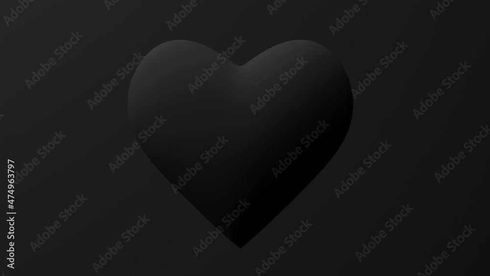 Black heart shape rotating, black background. Abstract monochrome animation, 3d render. Black heart shape rotating, black background. Abstract monochrome animation, 3d render.