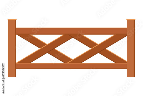 Gate fence from wood. Illustration of decorative barrier. Outdoor protective architecture element