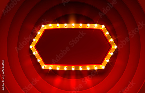 Red frame retro billboard, blank showtime text. Vector