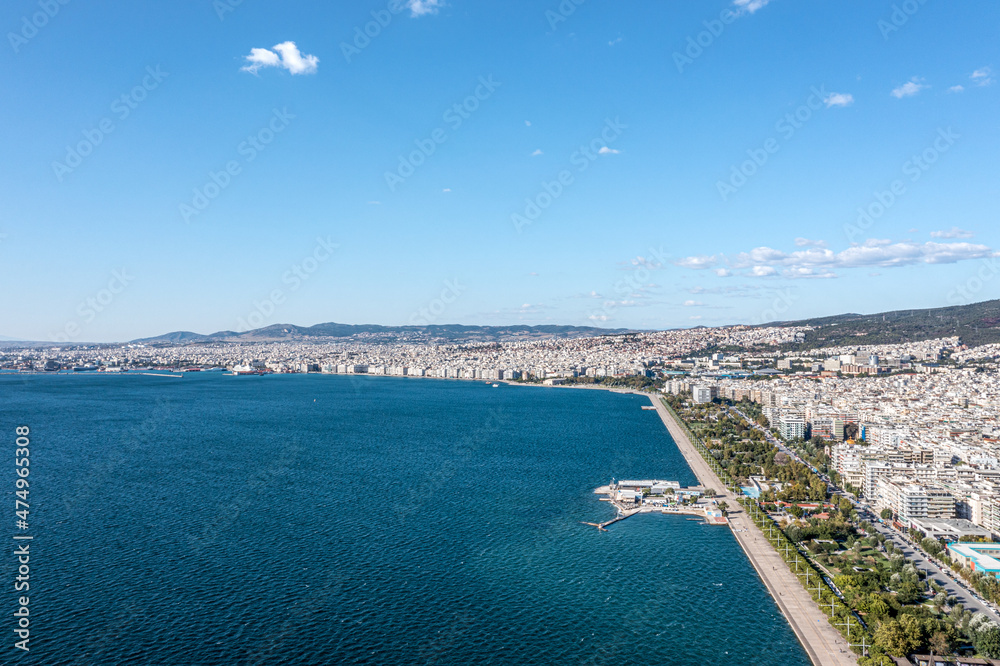Thessaloniki promenade aerial day view.
