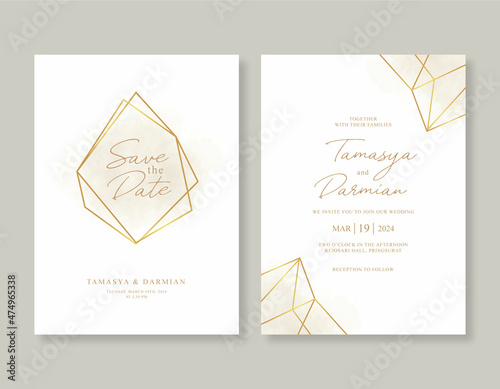 Elegant wedding invitation template with gold geometric border