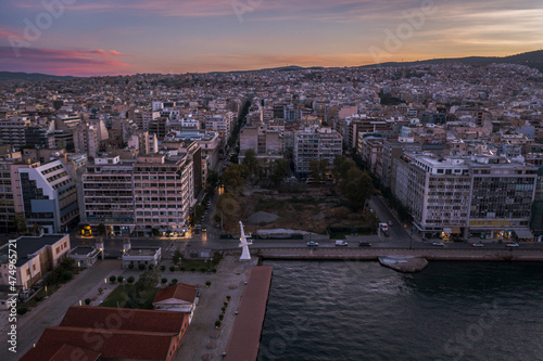 Aerial sunrise view of Eleftherias Square in Thessaloniki, Greece. photo