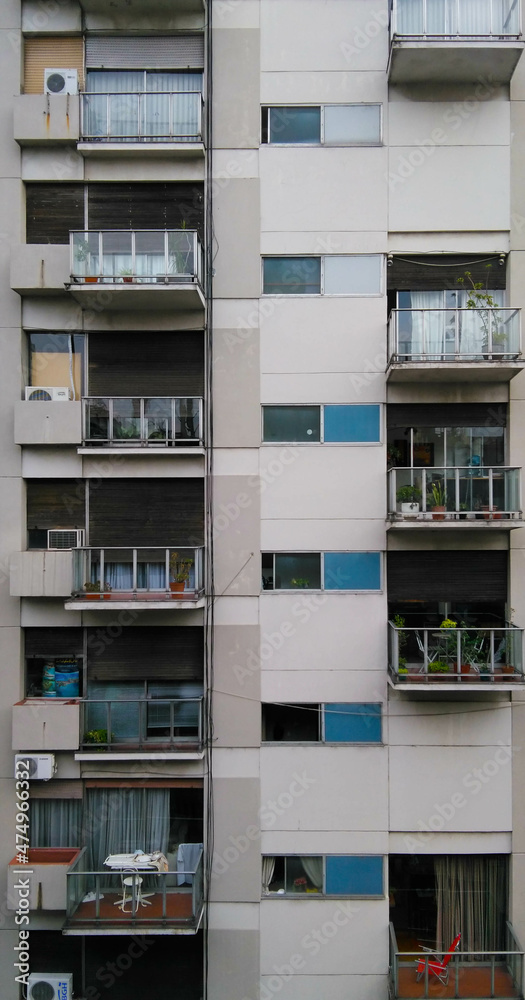 View of modernist flat facade of residential building. Buenos Aires, Argentina View of modernist flat facade of residential building. Buenos Aires, Argentina