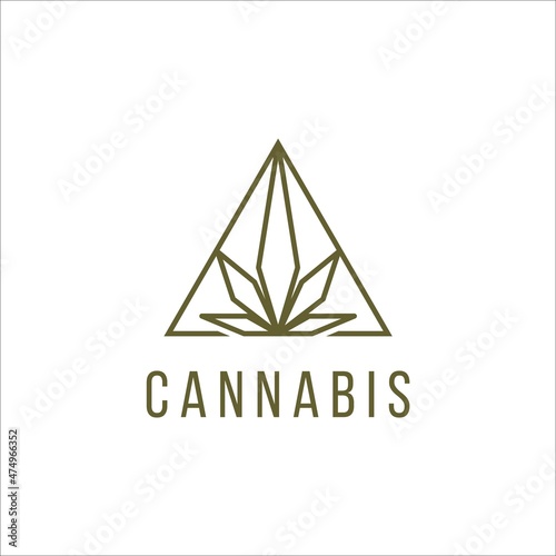 cannabis hemp marijuana and Triangle leaf geometric logo outline line art