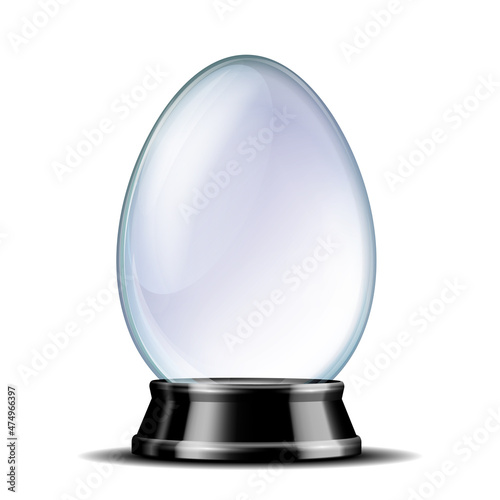 Transparent glass egg on black pedestal. Vector illustration isolated on white