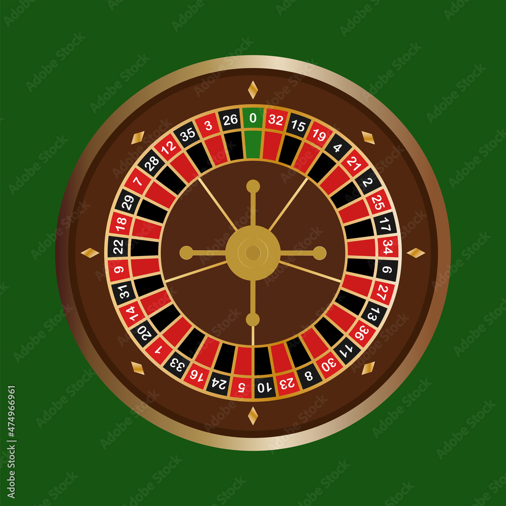 Casino roulette wheel on a green background. Vector illustration. Casino roulette wheel on a green background. Vector illustration.
