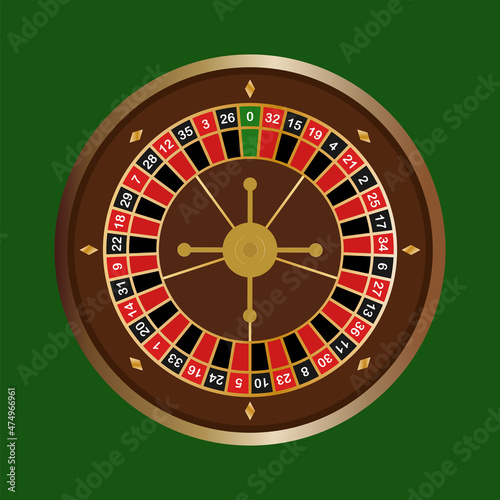 Casino roulette wheel on a green background. Vector illustration.