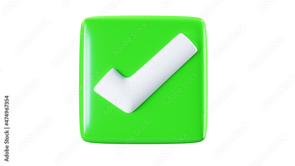 Like or correct symbol icon isolated white background, checkmark button, mobile app icon. 3d render illustration Like or correct symbol icon isolated white background, checkmark button, mobile app icon. 3d render illustration