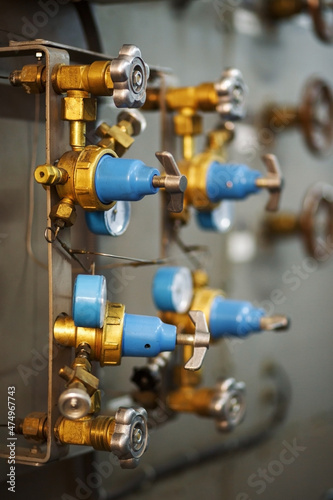 valves and faucet in an industrial production close up