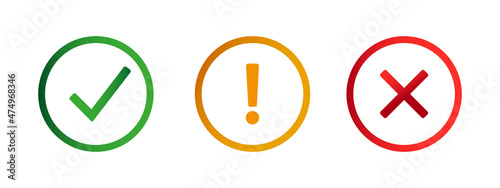 A set of icons. Check mark, exclamation mark, cross. Vector image.