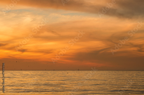 Landscape with a sunset over the Black Sea. Orange burnt flowers sunset. Natural photography of nature © Ed