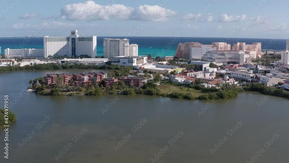 Cancun famous lagoon in hotel zone, Quintana Roo, Mexico. 4K Aerial Drone video. Cancun famous lagoon in hotel zone, Quintana Roo, Mexico. 4K Aerial Drone video.
