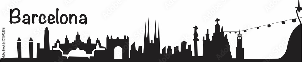 Fototapeta premium Barcelona city skyline vector, black silhouette