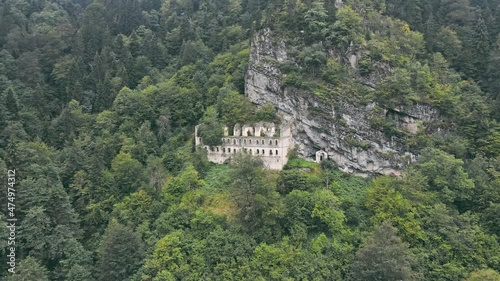 Ruins of Vazelon Monastery. Old orthodox unused historical monastery in Trabzon, Turkey photo