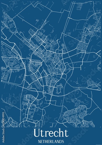 Blue map of Utrecht Netherlands.