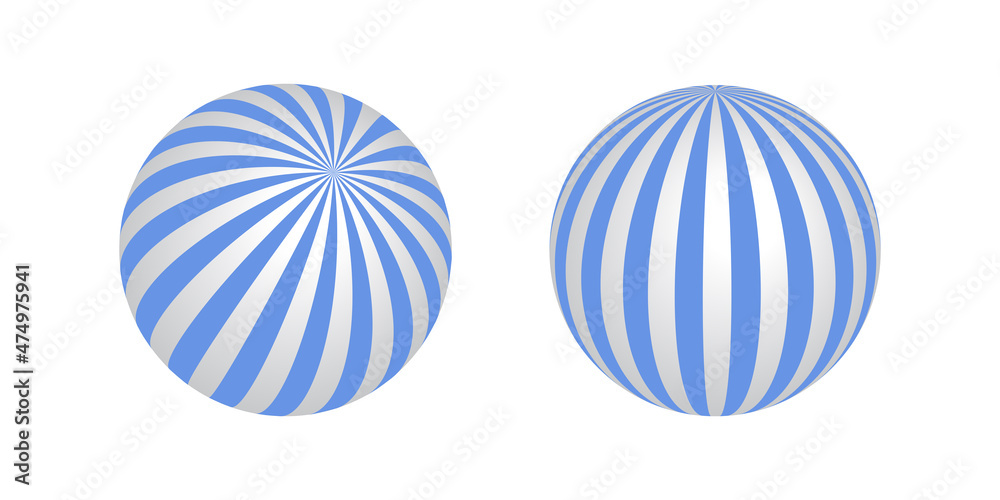 3D spherical shapes. Striped circle design elements.