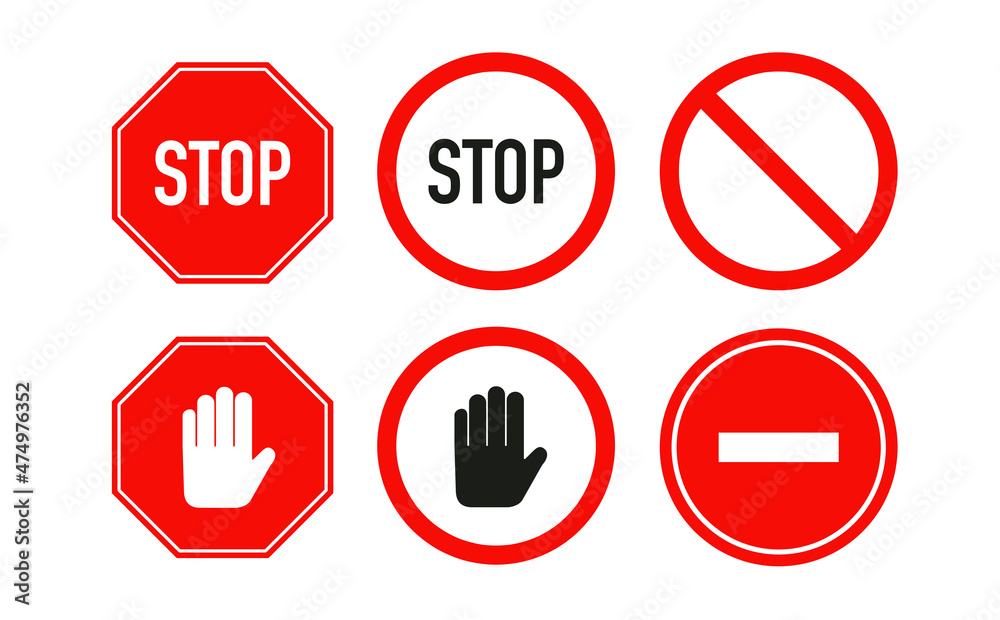 Stop traffic icon. Restrictive and warning signs. Isolated on white background. Set of stop motion icons in flat style. Vector illustration Stop traffic icon. Restrictive and warning signs. Isolated on white background. Set of stop motion icons in flat style. Vector illustration