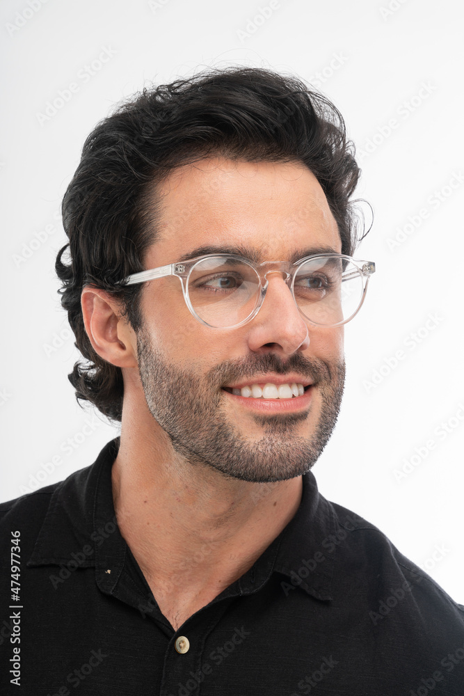 man with glasses, studio shot.