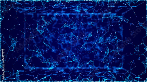 Abstract digital background of points and lines. Glowing plexus. Big data. Network or connection. Abstract technology science background. 3d rendering